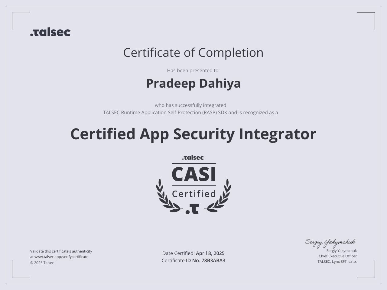 Talsec Certified App Security Integrator